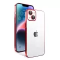 Apple iPhone 14 Plus Kılıf Kamera Korumalı Renkli Çerçeveli Lopard Arkası Şeffaf Kilif Sert Kapak Garaj Orjinal Dokulu