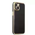 Apple iPhone 14 Plus Kılıf Lopard Parlak Kenarlı Altın Işlemeli Kamera Korumalı Kapak Bark