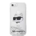 Apple İphone 7 Kılıf Karl Lagerfeld Sıvılı Simli Choupette Head Dizayn Kapak