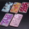 Apple iPhone SE 2022 Kılıf Lopard Sıvılı Sulu Akışkanlı Renkli Simli Desenli Silikon Marshmelo