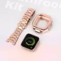 Apple Watch 44mm Uyumlu Baklalı Kasa Koruyucu Paslanmaz Çelik Akıllı Saat Bileklik Kordon krd64