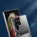 Samsung Galaxy S21 Ultra Uyumlu Esnek Silikon Kılıf Şeffaf Kartlıklı Cüzdanlı Ensa Kapak