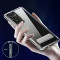 Samsung Galaxy S21 Ultra Kılıf Standlı Şeffaf Silikon Lopard L-Stand Kapak