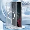 Samsung Galaxy S22 Ultra Kılıf Tam Kalıp Koruyucu Magsafe Destekli Manyetik Şeffaf Renksiz Silikon Case
