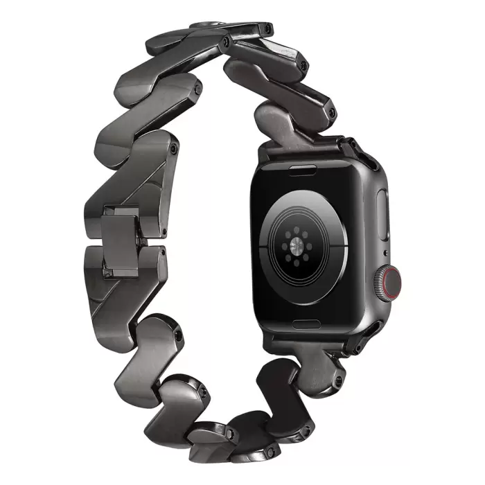 ​​​Apple Watch 42mm 10.Nesil Kordon Kordon Metal Kıvrımlı Desenli Parlak Çelik Kayış Uyumlu KRD-80