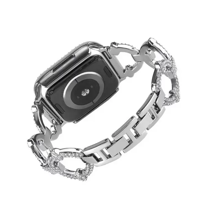 ​​​Apple Watch 38mm Krd-57 Taşlı Halka Tasarımlı Klipsli Metal Kordon Tasarım Kayış