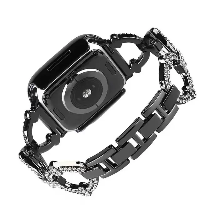 ​​​Apple Watch 40mm Krd-57 Taşlı Halka Tasarımlı Klipsli Metal Kordon Tasarım Kayış