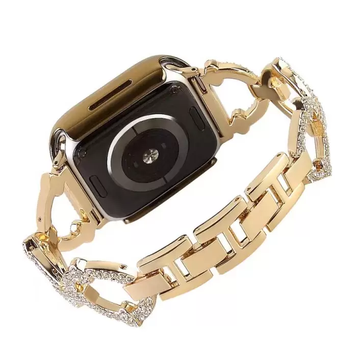 ​​​Apple Watch 42mm Krd-57 Taşlı Halka Tasarımlı Klipsli Metal Kordon Tasarım Kayış