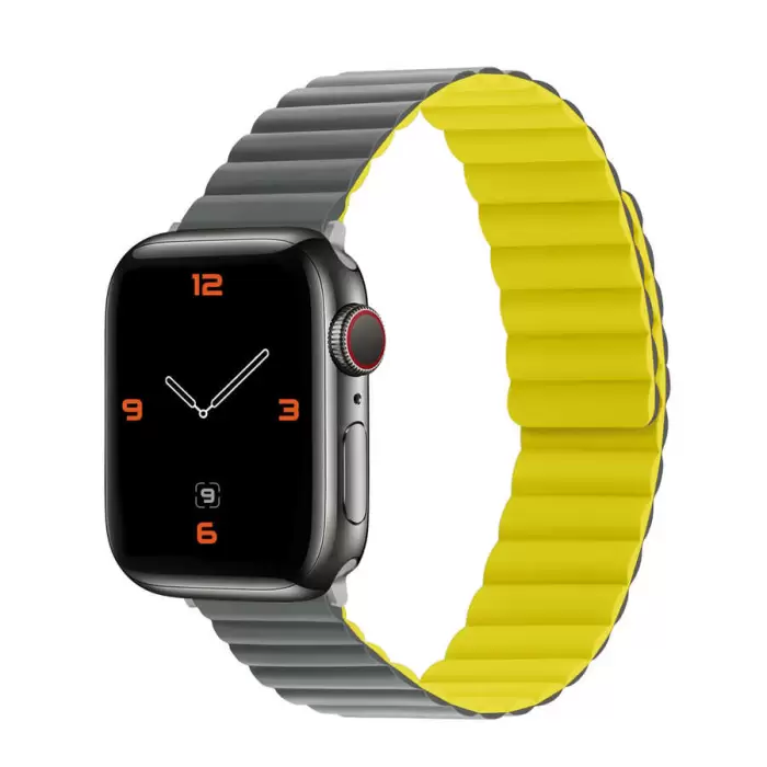 ​​​Apple Watch 42mm Mıknatıslı Kordon Leather Design Bakla Tasarımlı Çift Renkli Kayış krd52
