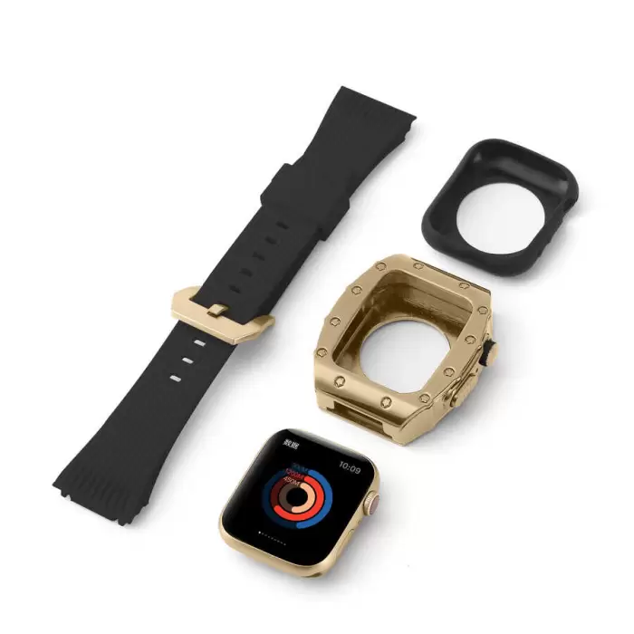 ​​​Apple Watch 44mm Uyumlu Silikon Kordon ve Değişim Kiti Hublot Convert Paslanmaz Çelik Kasa