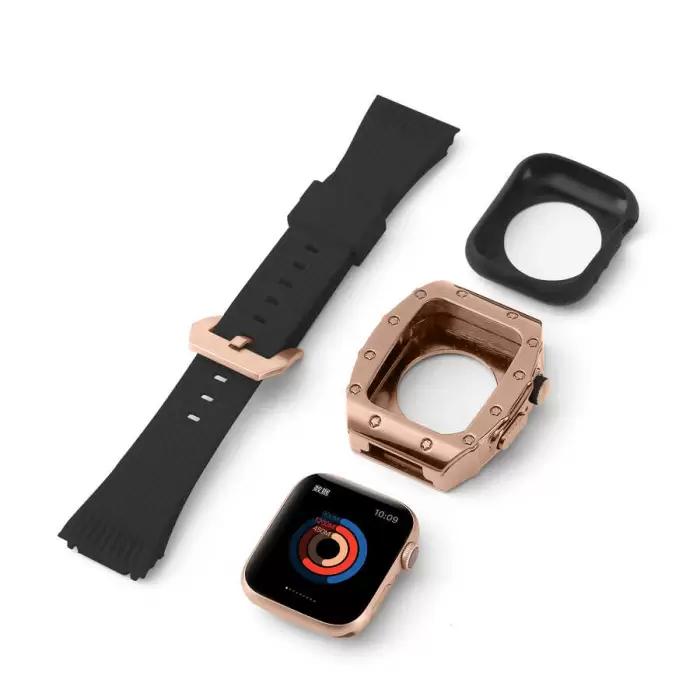 ​​​Apple Watch 46mm 10 Serisi Uyumlu Silikon Kordon ve Değişim Kiti Hublot Convert Paslanmaz Çelik Kasa