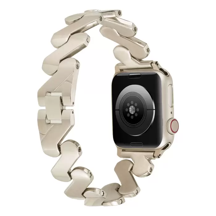 ​​​Apple Watch 7 41mm Kordon Kordon Metal Kıvrımlı Desenli Parlak Çelik Kayış Uyumlu KRD-80