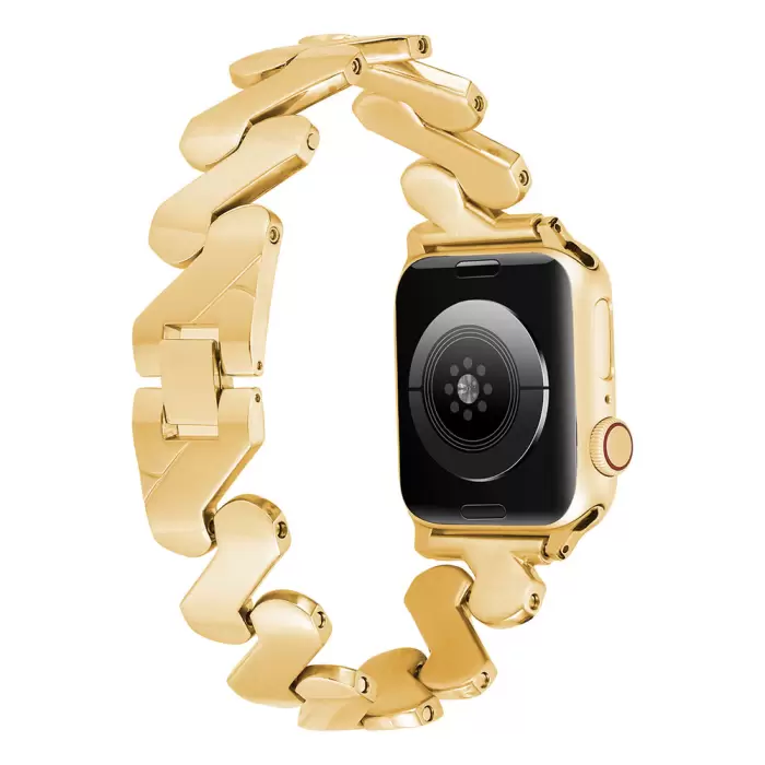 ​​​Apple Watch 7 45mm Kordon Kordon Metal Kıvrımlı Desenli Parlak Çelik Kayış Uyumlu KRD-80