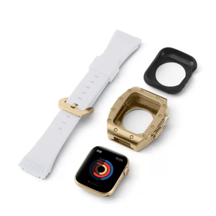 ​​​Apple Watch 7 45mm Uyumlu Silikon Kordon ve Değişim Kiti Hublot Convert Paslanmaz Çelik Kasa