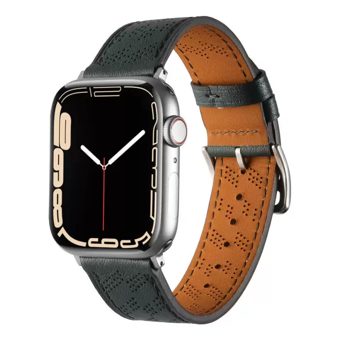 ​​​Apple Watch 7 41mm Metal Tokalı Hermes Deri Kordon Strap Pu Deri Akıllı Saat Kordon Kayış