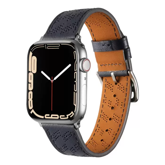 ​​​Apple Watch 44mm Metal Tokalı Hermes Deri Kordon Strap Pu Deri Akıllı Saat Kordon Kayış