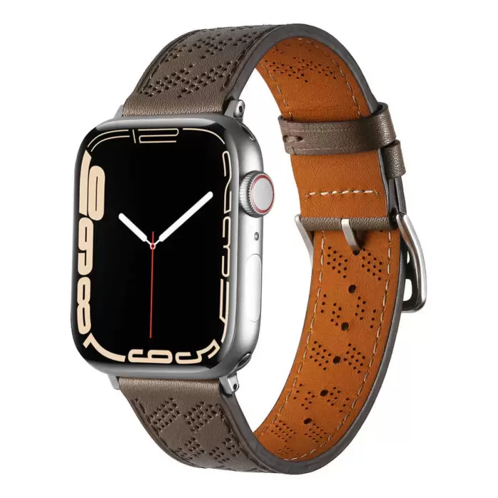​​​Apple Watch 44mm Metal Tokalı Hermes Deri Kordon Strap Pu Deri Akıllı Saat Kordon Kayış