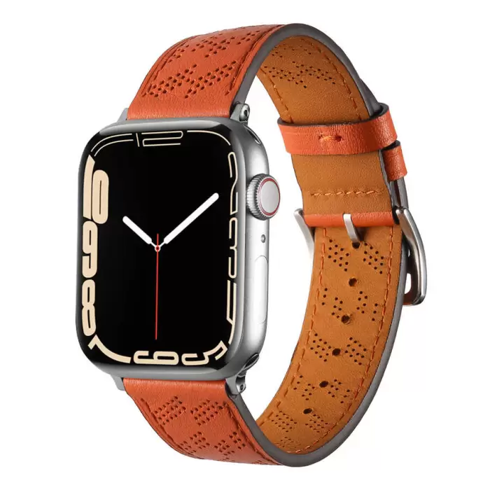 ​​​Apple Watch 44mm Metal Tokalı Hermes Deri Kordon Strap Pu Deri Akıllı Saat Kordon Kayış