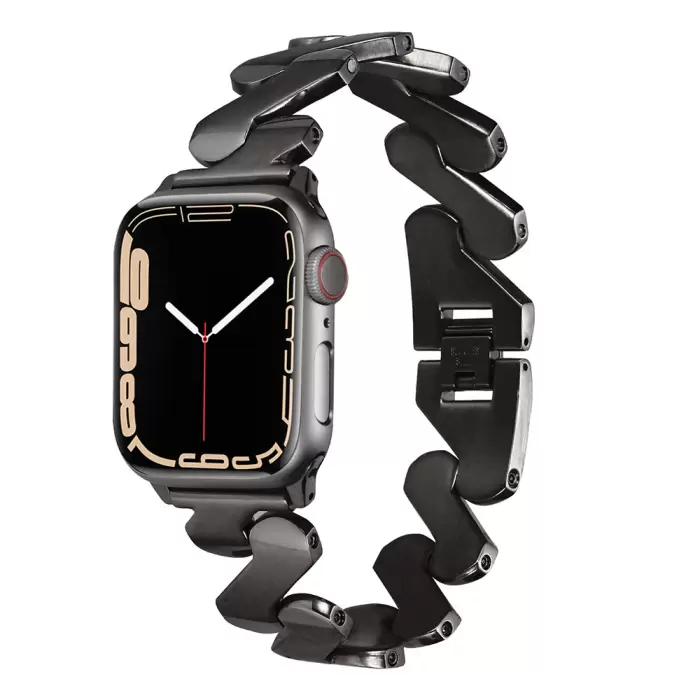 ​​​Apple Watch 42mm Kordon Kordon Metal Kıvrımlı Desenli Parlak Çelik Kayış Uyumlu KRD-80