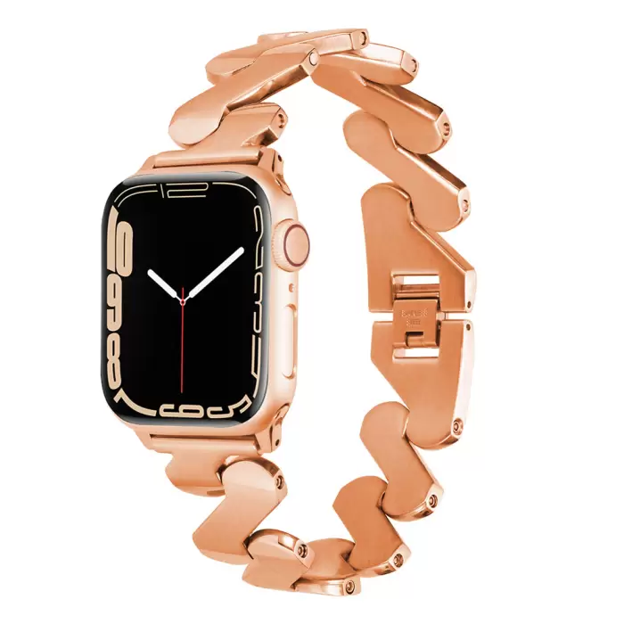 ​​​Apple Watch 44mm Kordon Kordon Metal Kıvrımlı Desenli Parlak Çelik Kayış Uyumlu KRD-80