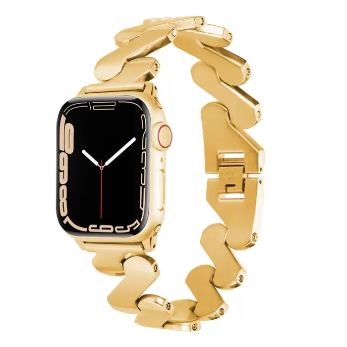 ​​​Apple Watch 44mm Kordon Kordon Metal Kıvrımlı Desenli Parlak Çelik Kayış Uyumlu KRD-80