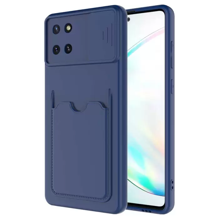 Samsung Galaxy A81 (Note 10 Lite) Kılıf Bölmeli Silikon Kartix Cüzdan Slayt Sürgülü Kamera Koruma Kartlıklı Kapak