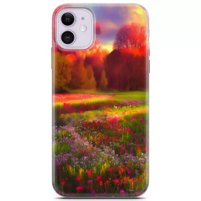 Apple iPhone 11 Uyumlu Kılıf Opus 15 Kır Çiçekleri Kalın Silikon Nature