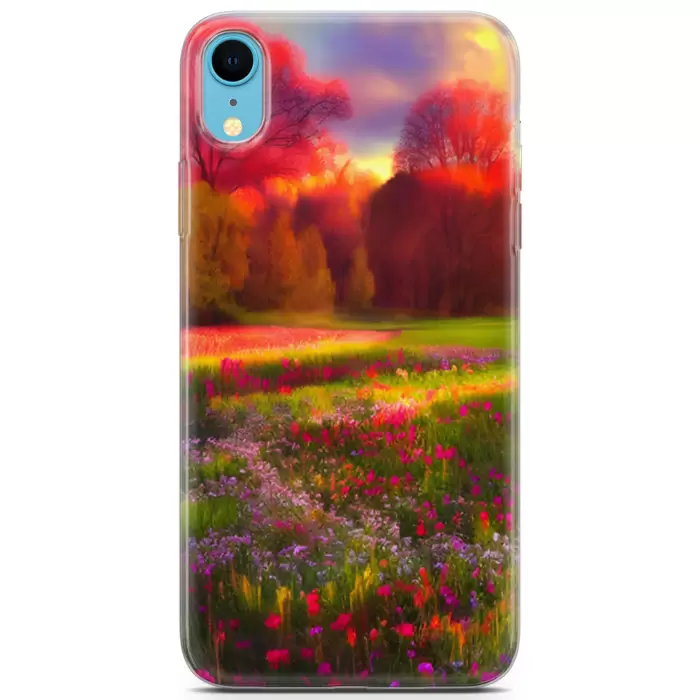 Apple iPhone XR Uyumlu Kılıf Opus 15 Kır Çiçekleri Kalın Silikon Nature