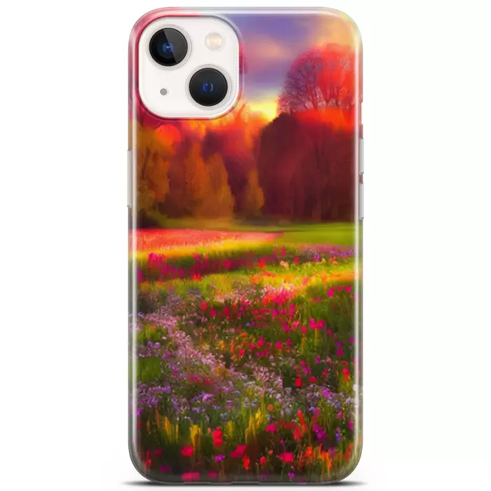 Apple iPhone 13 Mini Uyumlu Kılıf Opus 15 Kır Çiçekleri Kalın Silikon Nature