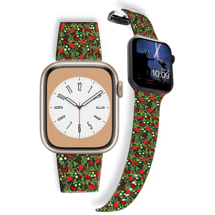 Apple Watch Kordon 42mm 44mm 45mm 49mm Yılbaşı Süsleri Apple Watch Silikon Saat Kayışı