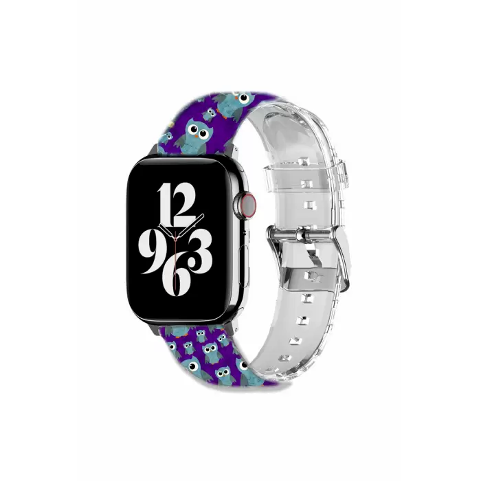 Apple Watch Kayış 2 3 4 5 6 7 8 Se 42 44 45 49mm Mavi Baykuşlar Desenli Kordon Bileklik Silikon