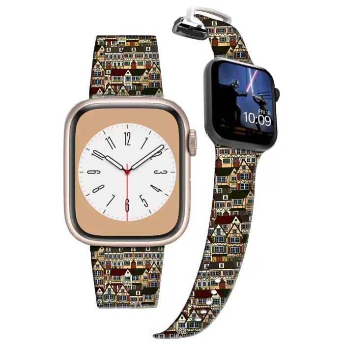 Apple Watch Kordon 2 3 4 5 6 7 8 Se 42 44 45 49mm Almanya Evler Desen Kordon Kayış Bileklik Silikon