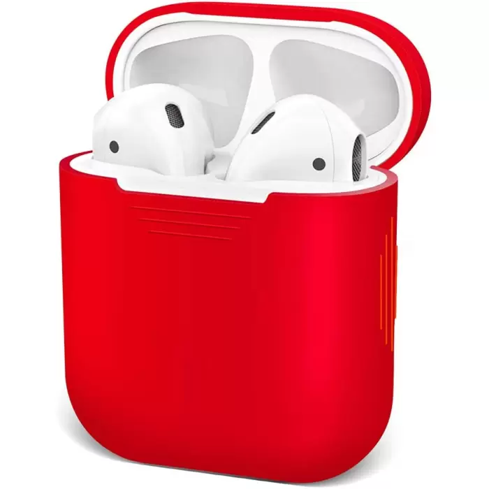 Apple Airpods 1-2. Nesil Kılıfı Silikon Kapak Arka Koruma Kabı Koruyucu İnce Kılıf Kırmızı