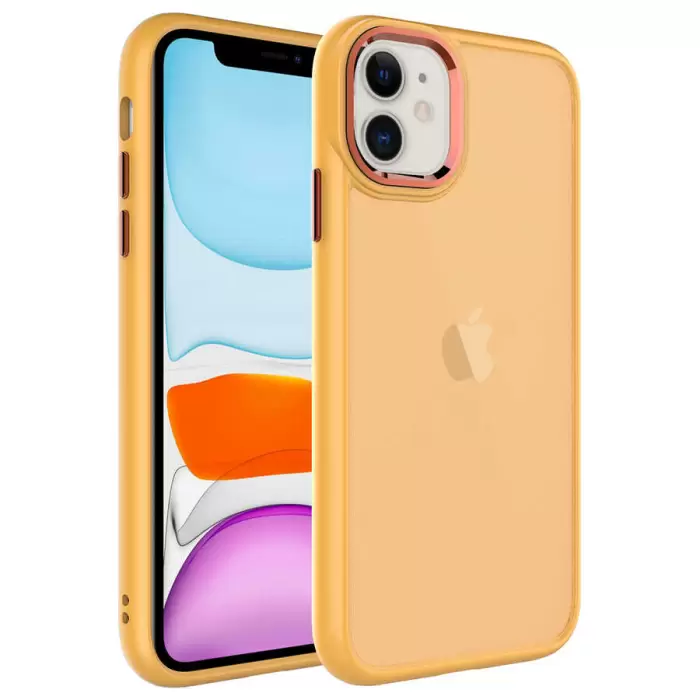 Apple iPhone 11 Kılıf Metal Buzlu Transparan Çerçeve, Hassas Butonlu Renkli Kapak May