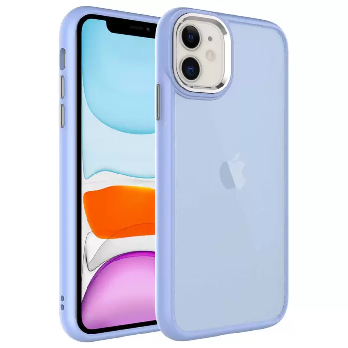 Apple iPhone 11 Kılıf Metal Buzlu Transparan Çerçeve, Hassas Butonlu Renkli Kapak May