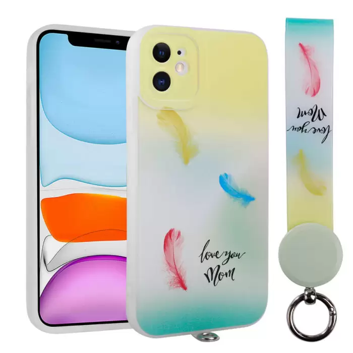 Apple iPhone 11 Kılıf Desenli El Askılı İpli Lopard Arte Silikon Kapak