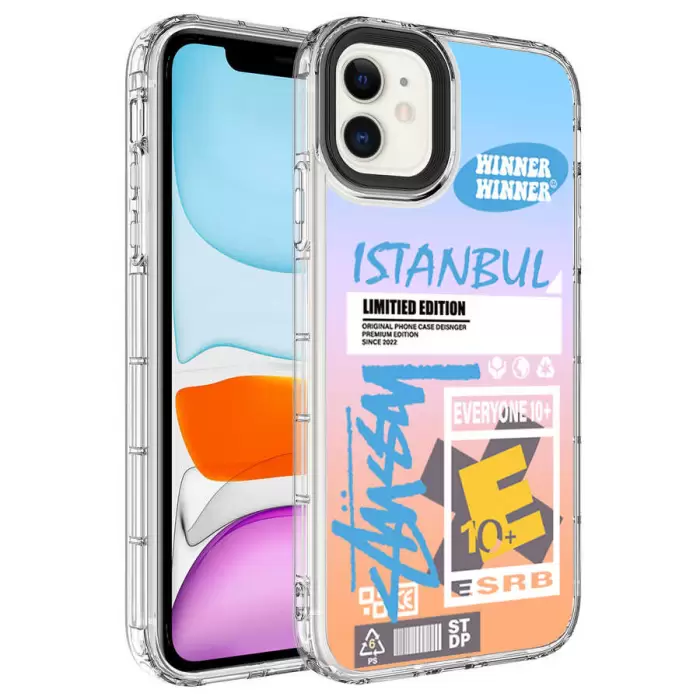 iPhone 11 Kılıf Kamera Korumalı Renkli Desenli Sert Silikon  Korn Kapak