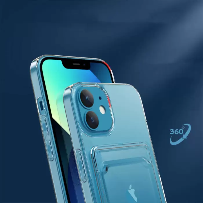 Apple iPhone 11 Uyumlu Esnek Silikon Kılıf Şeffaf Kartlıklı Cüzdanlı Ensa Kapak