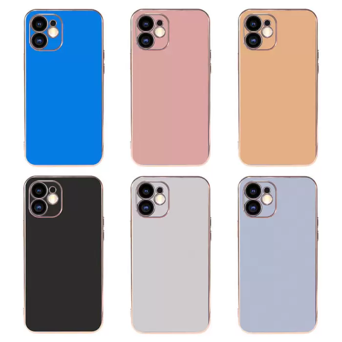 iPhone 11 Kılıf Uyumlu Kamera Korumalı Pastel Renkli Parlak Altın Işlemeli Kılıf Viyana