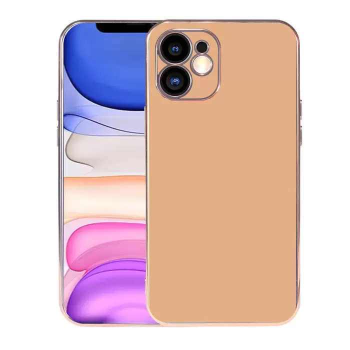 iPhone 11 Kılıf Uyumlu Kamera Korumalı Pastel Renkli Parlak Altın Işlemeli Kılıf Viyana