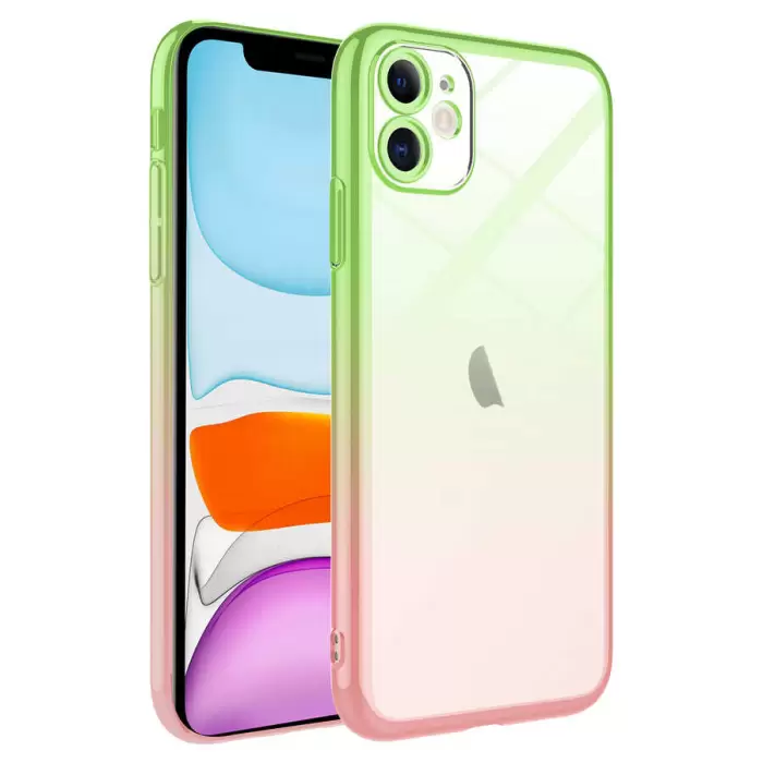 Apple iPhone 11 Kılıf Premium Colorful Ince Kapak Senkron Kamera Üstü Cam Kaplamalı Rainbow Mika