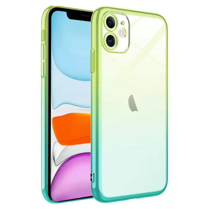 Apple iPhone 11 Kılıf Premium Colorful Ince Kapak Senkron Kamera Üstü Cam Kaplamalı Rainbow Mika