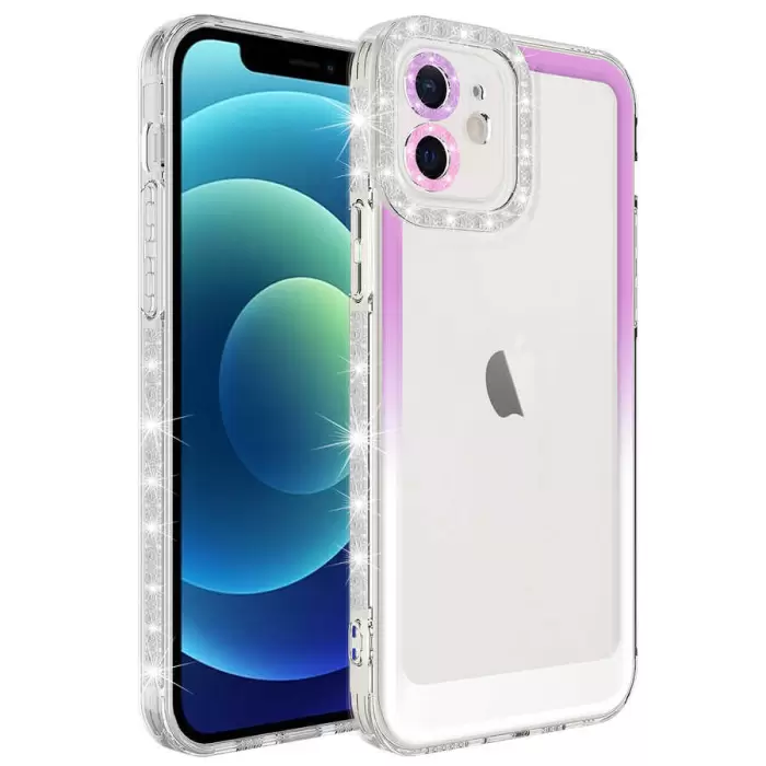 iPhone 11 Kılıf Simli ve Renk Geçiş Tasarımlı Lens Korumalı  Park Kapak