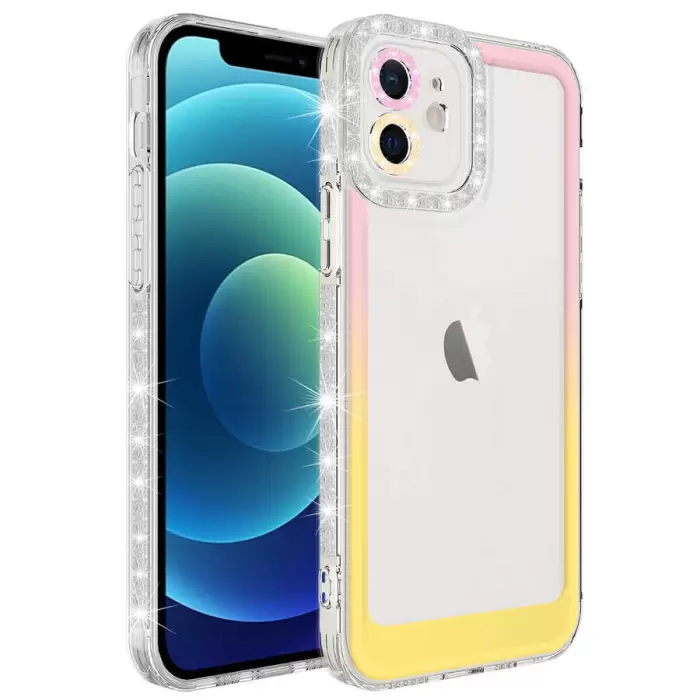 Apple iPhone 11 Kılıf Simli ve Renk Geçiş Tasarımlı Lens Korumalı Lopard Park Kapak