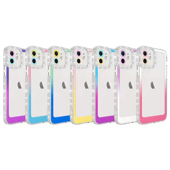 Apple iPhone 11 Kılıf Simli ve Renk Geçiş Tasarımlı Lens Korumalı Lopard Park Kapak