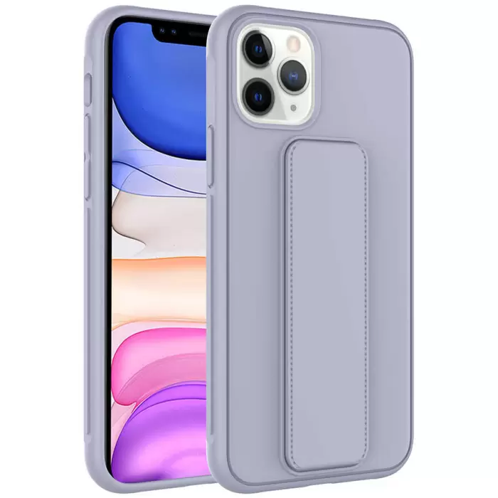 iPhone 11 Pro Kılıf Uyumlu Yumuşak Dokulu Standlı Esnek Silikon Özel Kılıf Qstand