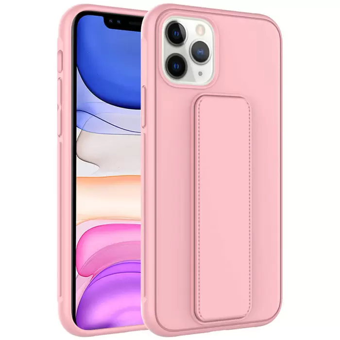 iPhone 11 Pro Kılıf Uyumlu Yumuşak Dokulu Standlı Esnek Silikon Özel Kılıf Qstand