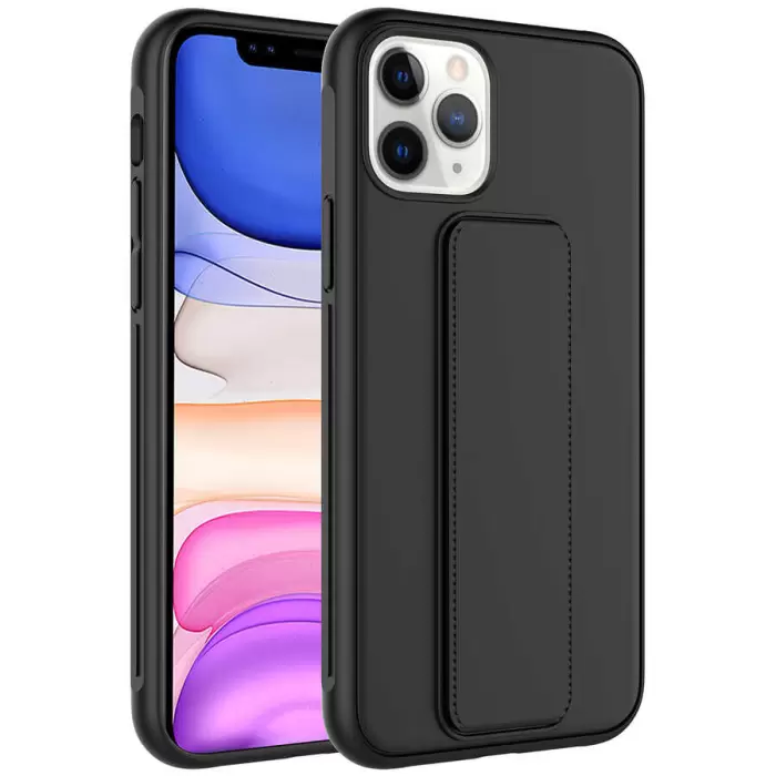 iPhone 11 Pro Kılıf Uyumlu Yumuşak Dokulu Standlı Esnek Silikon Özel Kılıf Qstand