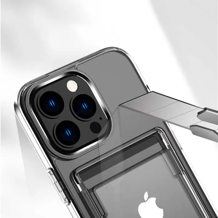 Apple iPhone 11 Pro Max Uyumlu Esnek Silikon Kılıf Şeffaf Kartlıklı Cüzdanlı Ensa Kapak