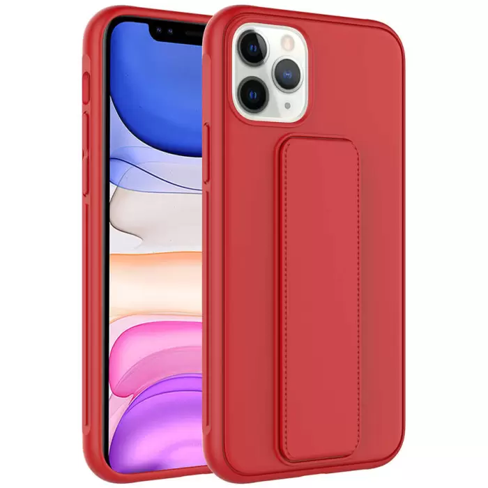 iPhone 11 Pro Max Kılıf Uyumlu Yumuşak Dokulu Standlı Esnek Silikon Özel Kılıf Qstand